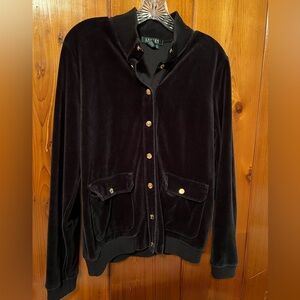 Ralph Lauren Black Velvet Button-Front Jacket with Gold Buttons